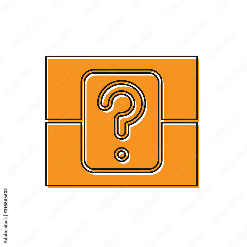 Poster orange mystery box or random loot box for games icon isolated on white background. question box. vec