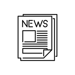 Símbolo noticias. Icono plano lineal hojas de periódico en color negro