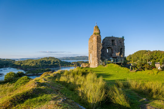 Royal Castle of Tarbert. Sunset in Tarbert, Scotland.