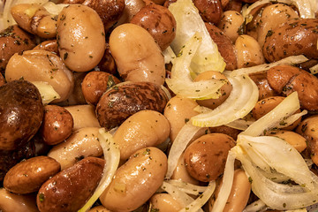 Salad with beans. Natural products. Salad with vegetables. Proper nutrition. Beans with onion close up