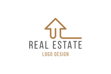 Real Estate Logo Design. Elegant Logotype with a silhouette of a building in line art style isolated on white background. Flat vector illustration EPS10