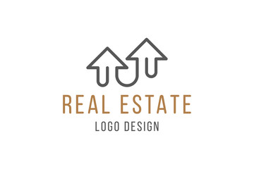 Real Estate Logo Design. Elegant Logotype with a silhouette of a building in line art style isolated on white background. Flat vector illustration EPS10