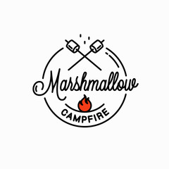 Marshmallows campfire logo. Round linear on white - 316866868