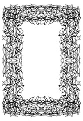 A frame of symmetrical interweaving of lines. Black contour on a white isolated background.