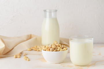Cashew milk on white background