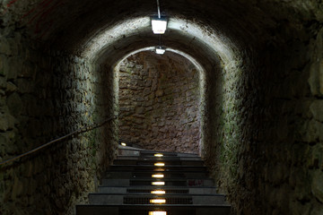 Rocky ladder in Ibiza castle tunnel, Spain