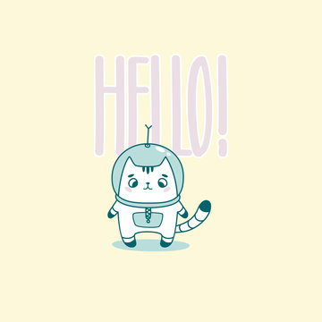 Funny cats astronauts, for smartphones. Logo, icons. Vector illustration. Cute Cat
