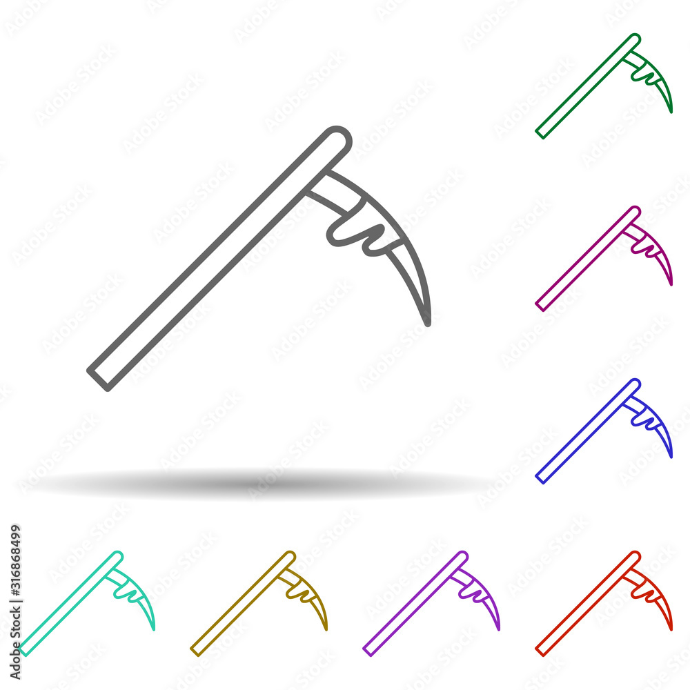 Poster scythe in multi color style icon. simple thin line, outline vector of nasty icons for ui and ux, web