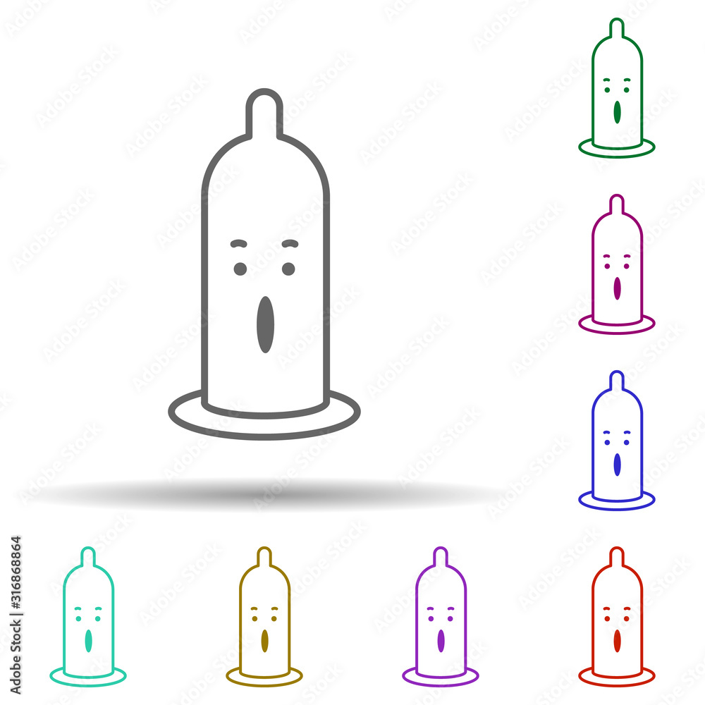 Poster broken condom, surprising in multi color style icon. simple thin line, outline vector of nasty icons