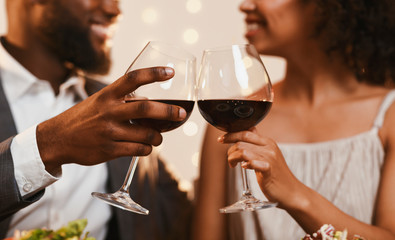 Cropped of afro couple celebrating St. Valentine's Day