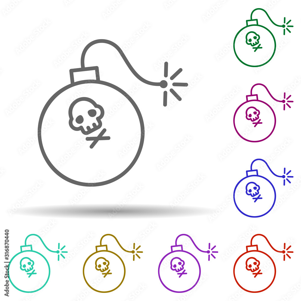 Poster bomb in multi color style icon. simple thin line, outline vector of pirate icons for ui and ux, webs