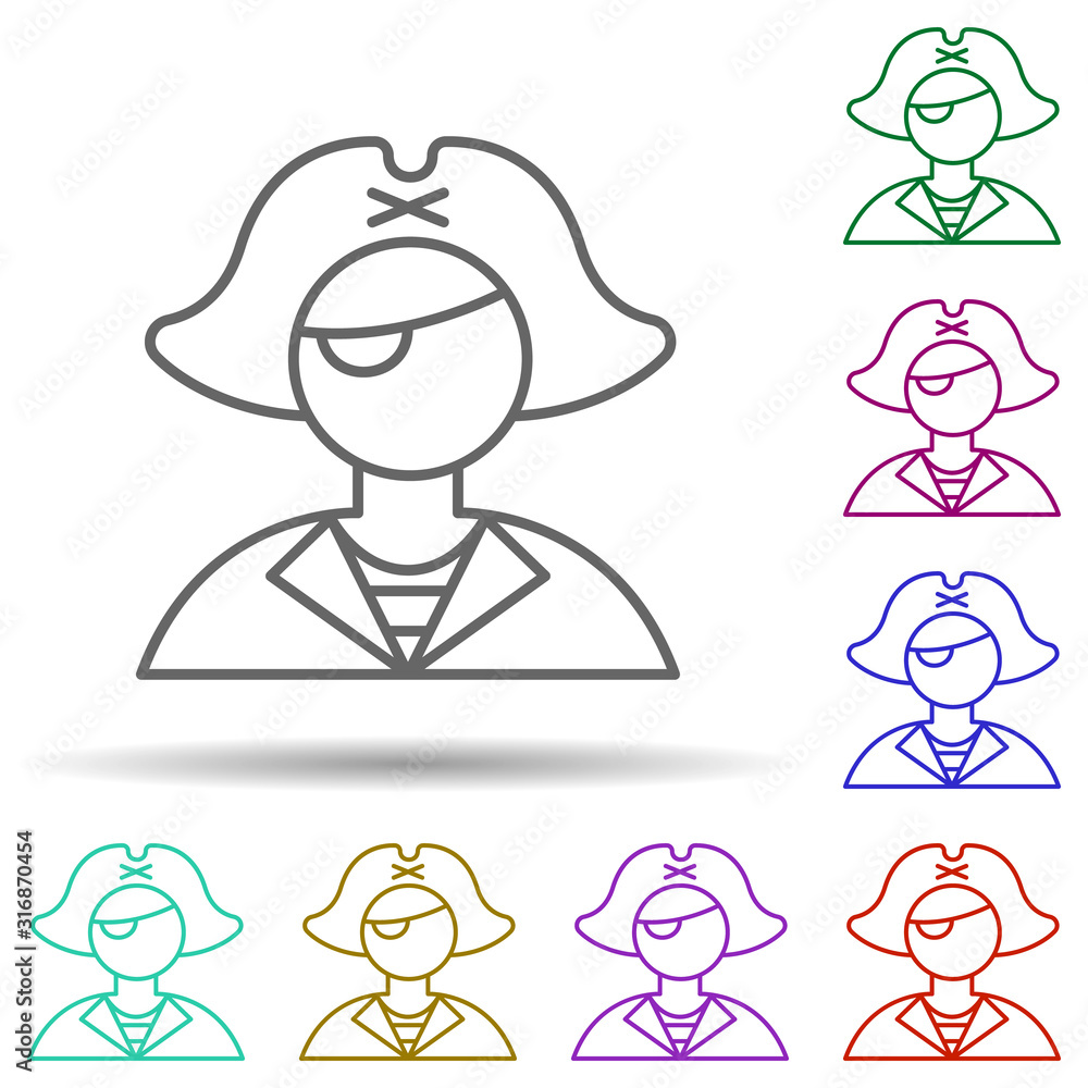 Poster buccaneer, pirate in multi color style icon. simple thin line, outline vector of pirate icons for ui