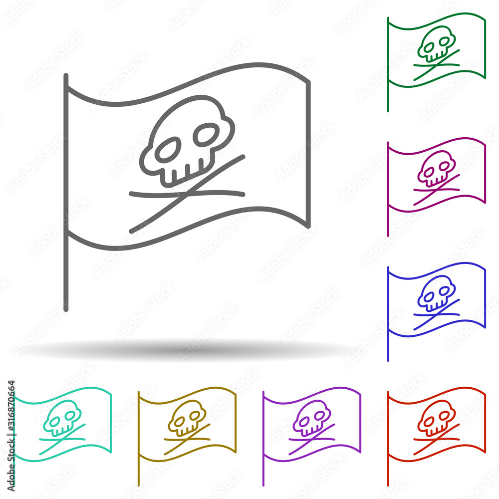 Poster jolly roger, pirate in multi color style icon. simple thin line, outline vector of pirate icons for 