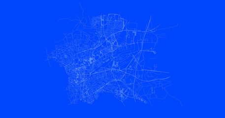 Blueprint of Clermont-Ferrand city, One Color Map, color change, Artprint