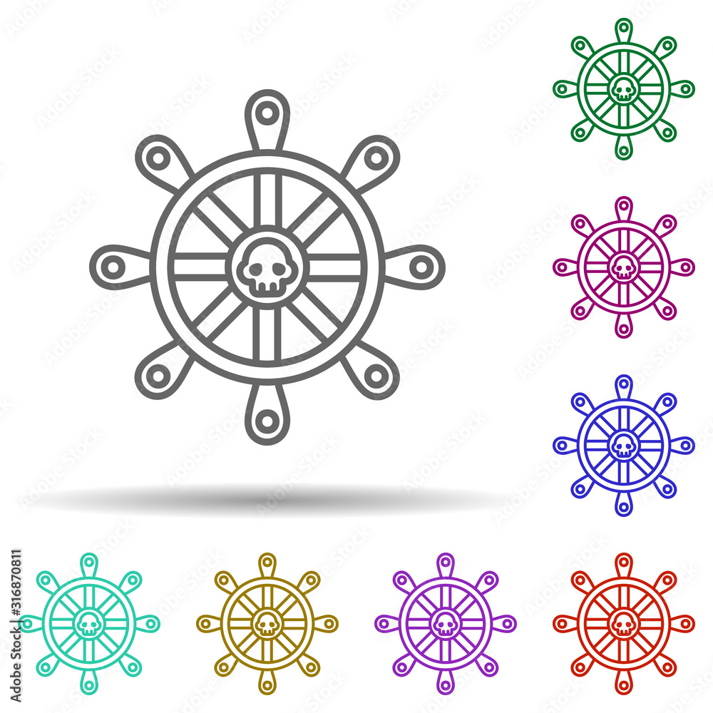Poster rudder, pirate in multi color style icon. simple thin line, outline vector of pirate icons for ui an