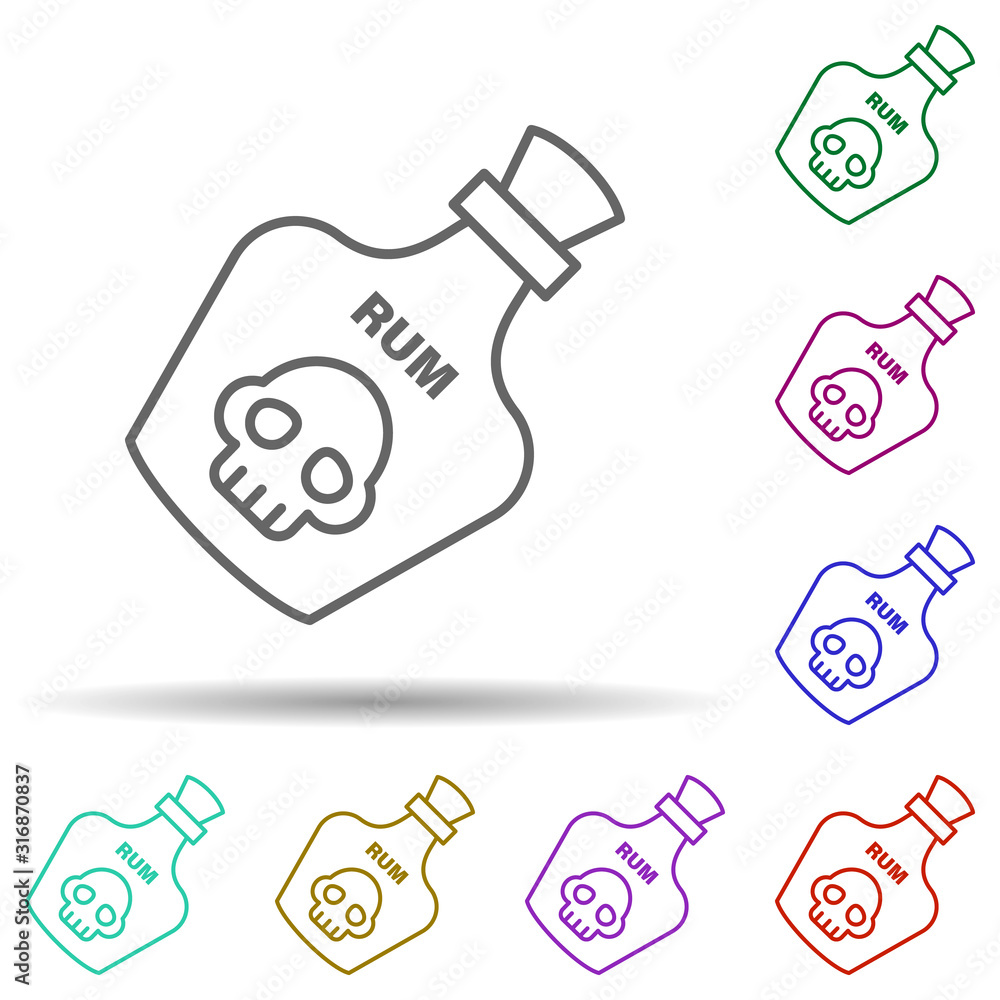 Poster rum, pirate in multi color style icon. simple thin line, outline vector of pirate icons for ui and u