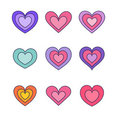 Colorful Heart hand drawn icons set isolated on white background. For poster, wallpaper and Valentine's day. Collection of hearts, creative art