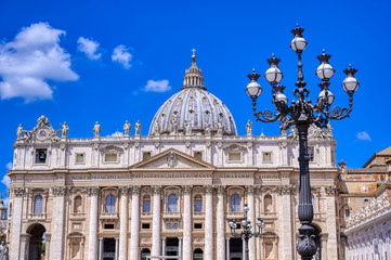 Vatican City - May 31, 2019 - St. Peter's Basilica and St. Peter's Square located in Vatican City near Rome, Italy.
