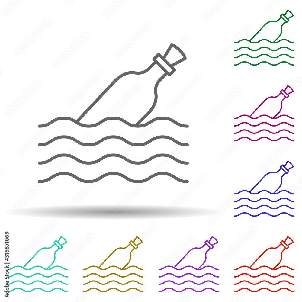 Poster sea, bottle, pirate in multi color style icon. simple thin line, outline vector of pirate icons for 