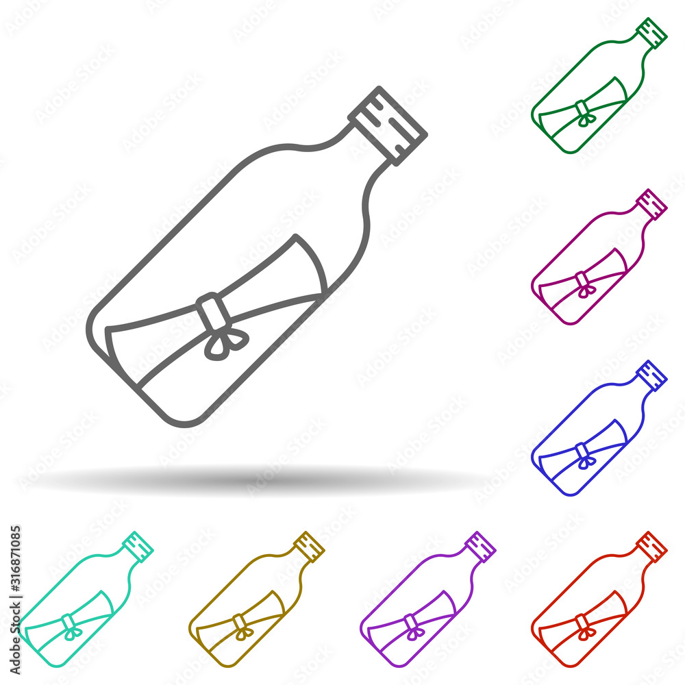 Poster bottle, letter, pirate in multi color style icon. simple thin line, outline vector of pirate icons f