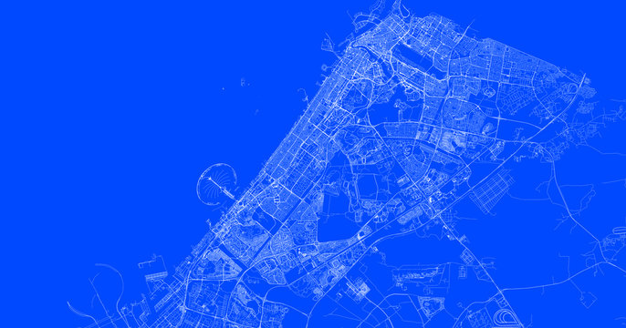 Blueprint of Dubai city, One Color Map, color change, Artprint