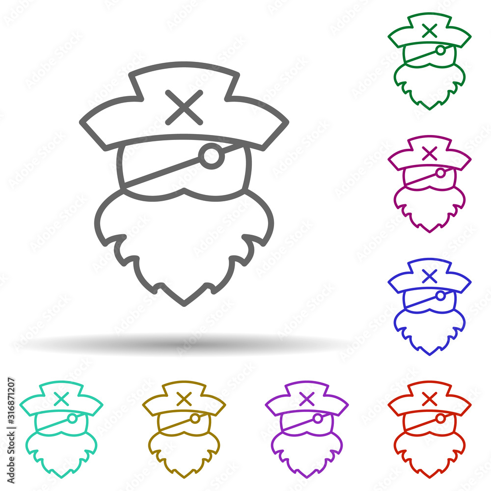 Poster beard, pirate in multi color style icon. simple thin line, outline vector of pirate icons for ui and