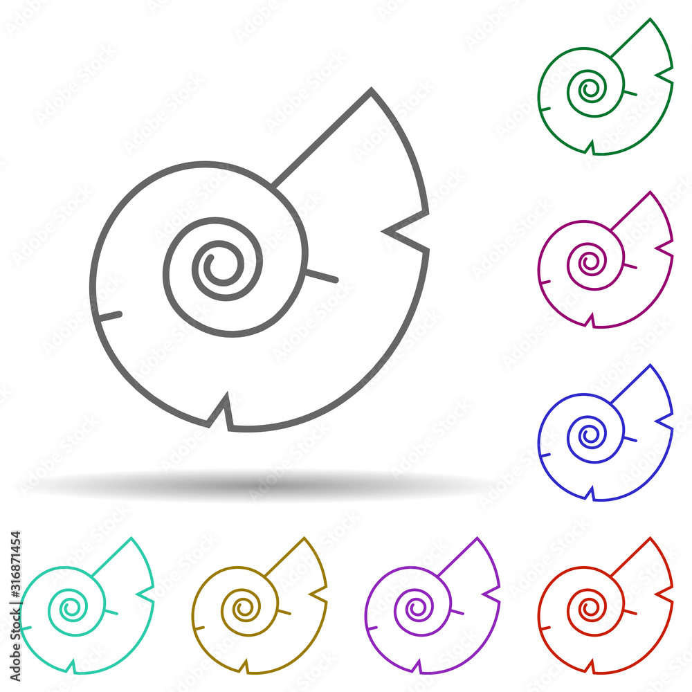 Poster prehistoric nautilus in multi color style icon. simple thin line, outline vector of prehistoric icon