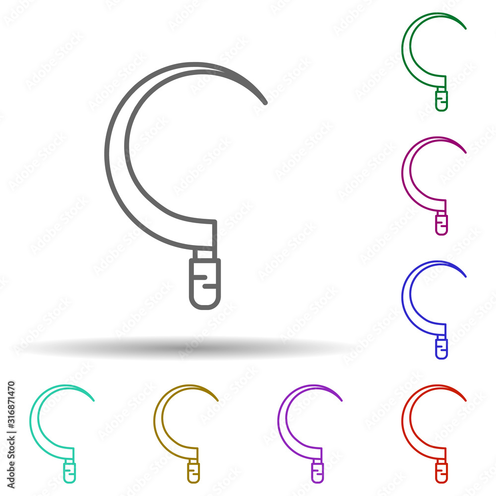 Poster prehistoric sickle in multi color style icon. simple thin line, outline vector of prehistoric icons 