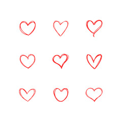 Doodle hearts collection, set of hand drawn heart illustrations.