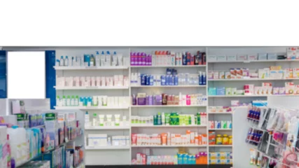 Papier Peint photo Lavable Pharmacie blur shelves of drugs in the pharmacy