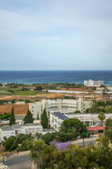 View of the city of Protaras from the top of the mountain, on which the Church of the Prophet Elijah is located.