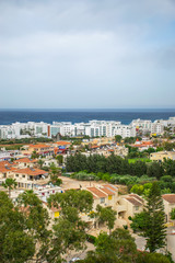 Obraz premium View of the city of Protaras from the top of the mountain, on which the Church of the Prophet Elijah is located.