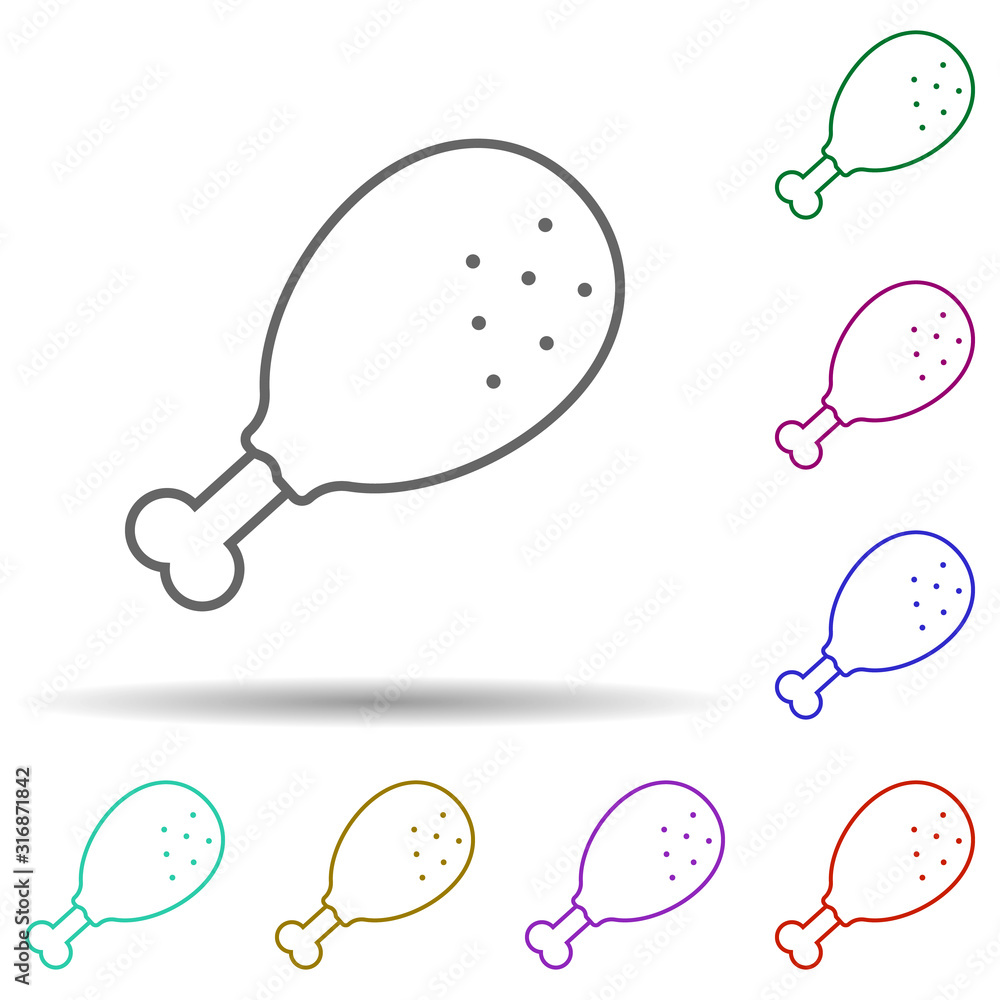 Poster prehistoric chicken leg in multi color style icon. simple thin line, outline vector of prehistoric i