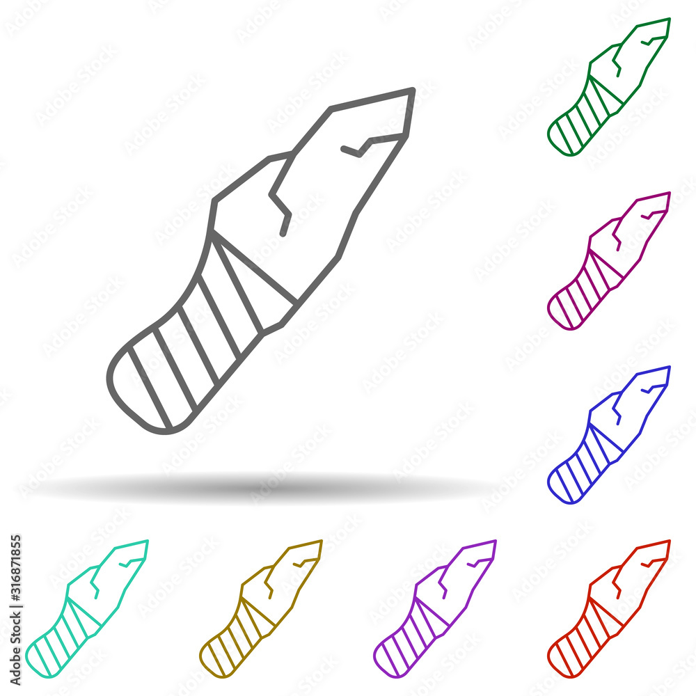 Poster prehistoric stone knife in multi color style icon. simple thin line, outline vector of prehistoric i