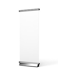 Roll up banner isolated on white, 3D rendering