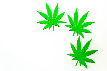 Fototapeta na wymiar Green leaf of cannabis. Cannabis medical products isolated on white. CBD. Medical marijuana concept.