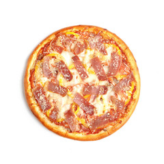Appetizing pizza on white background. Top view.