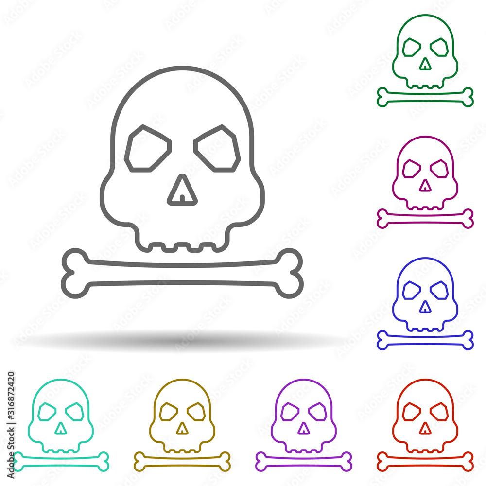 Poster prehistoric human skull in multi color style icon. simple thin line, outline vector of prehistoric i