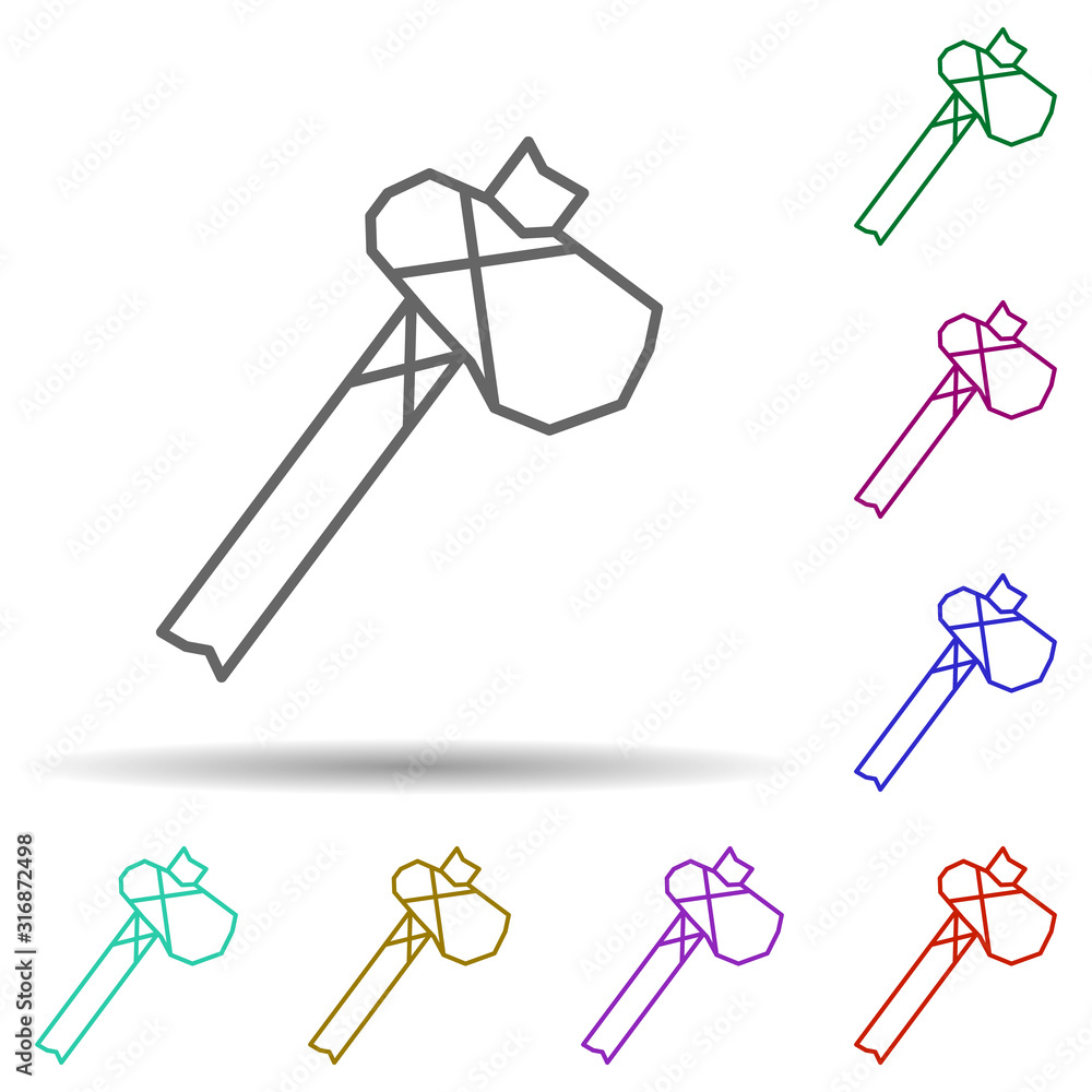 Poster prehistoric axe in multi color style icon. simple thin line, outline vector of prehistoric icons for