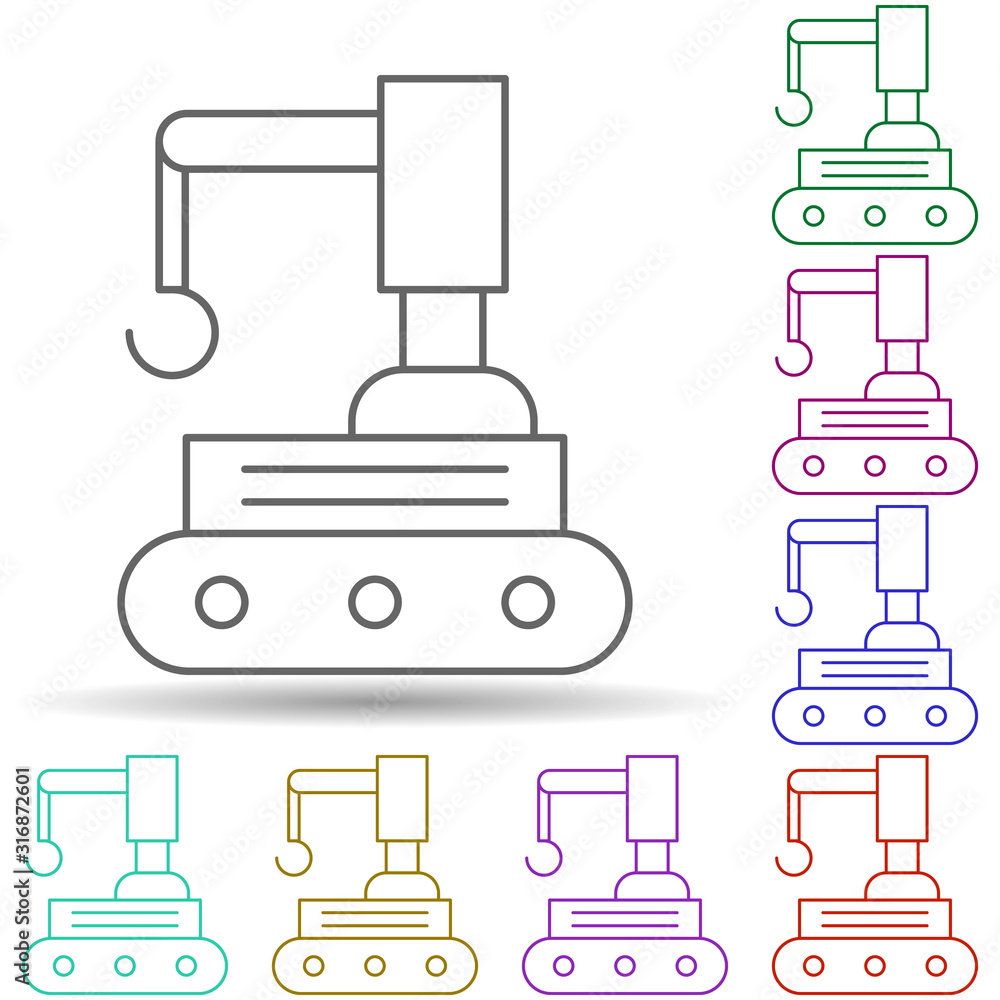 Poster robotic construction crane technology in multi color style icon. simple thin line, outline vector of