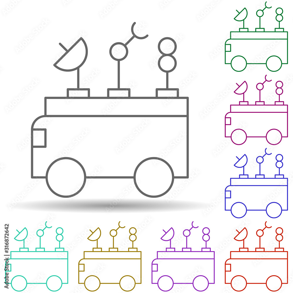 Poster robotic machine satellite technology in multi color style icon. simple thin line, outline vector of 