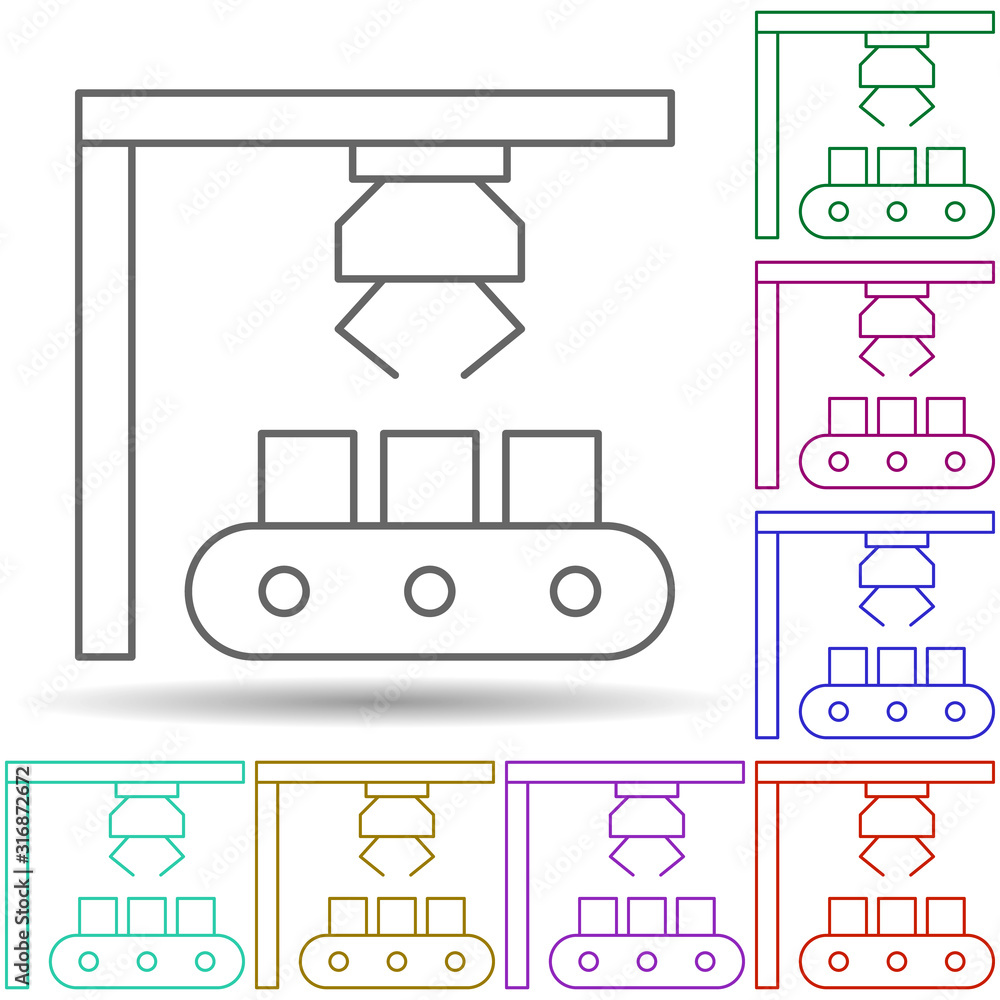 Poster robotic crane boxes technology in multi color style icon. simple thin line, outline vector of roboti