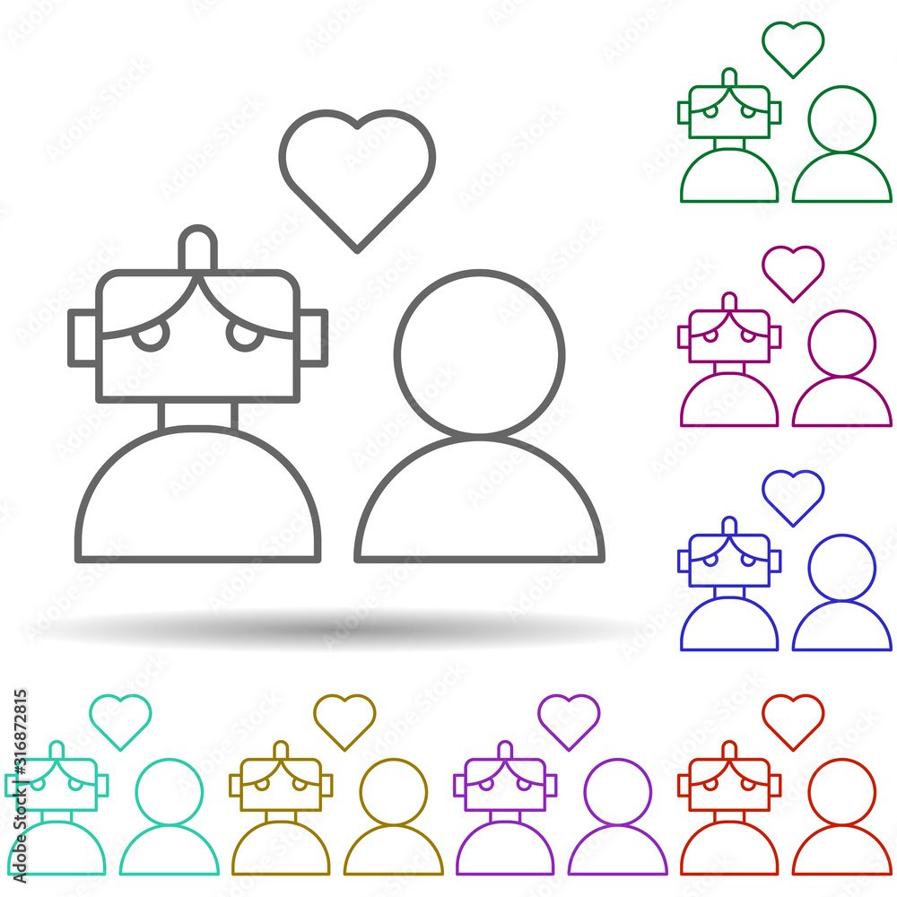 Poster robotic heart love technology in multi color style icon. simple thin line, outline vector of robotis