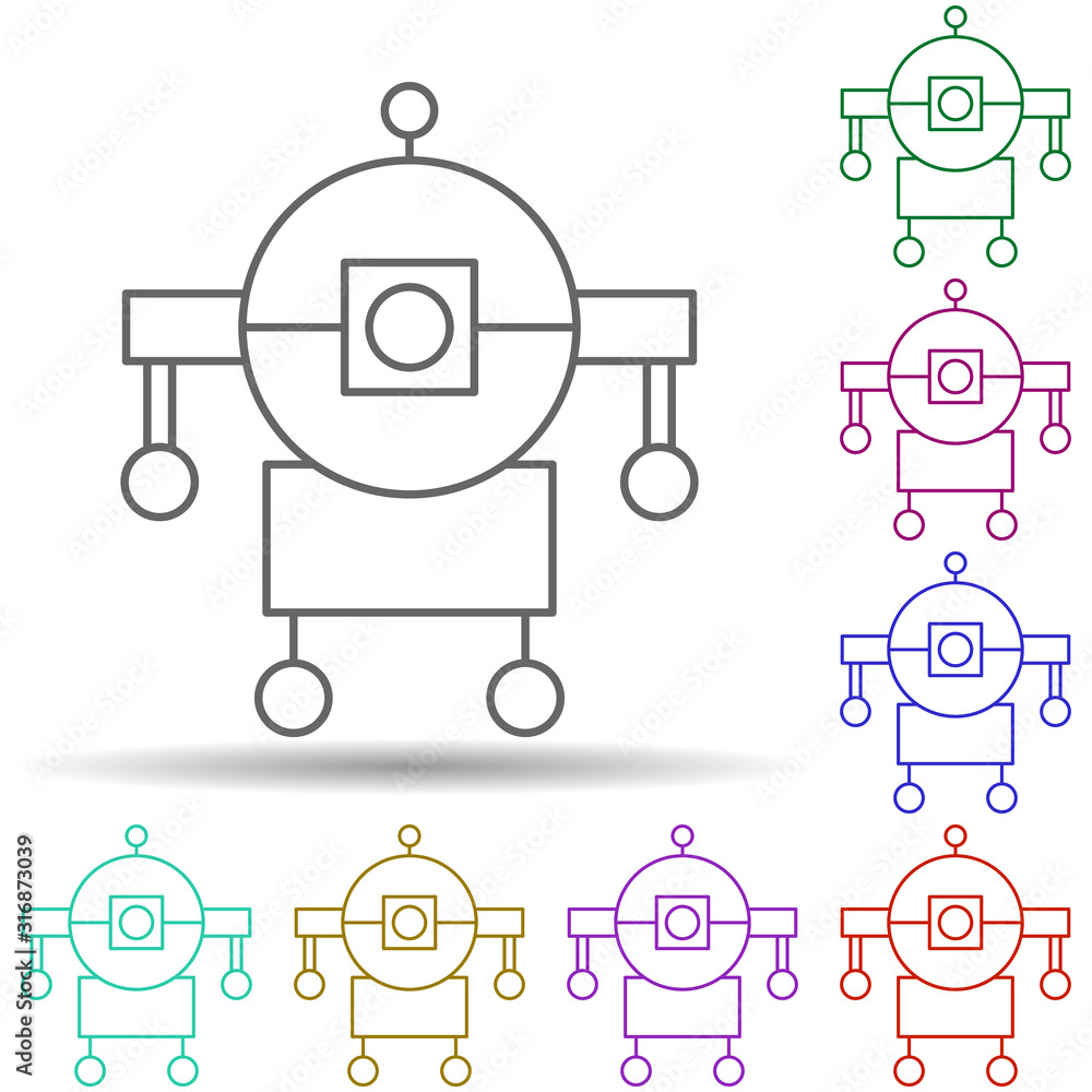 Poster robotic technology walk in multi color style icon. simple thin line, outline vector of robotisc icon