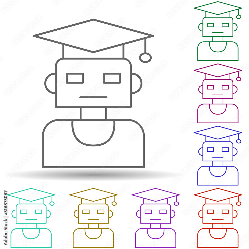Poster robotic technology teacher in multi color style icon. simple thin line, outline vector of robotisc i