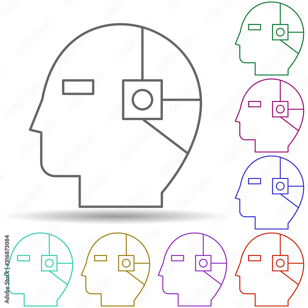 Poster robotic technology head mind in multi color style icon. simple thin line, outline vector of robotisc