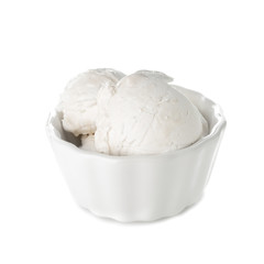 Fototapeta na wymiar Tasty ice-cream in bowl on white background