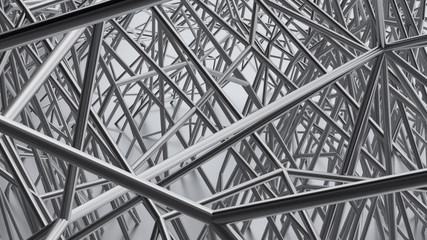 3d illustration of chaotic structure of chrome bars