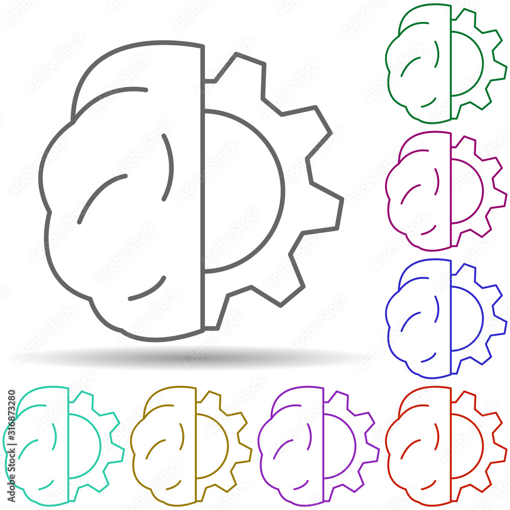 Poster robotic technology brain gear in multi color style icon. simple thin line, outline vector of robotis