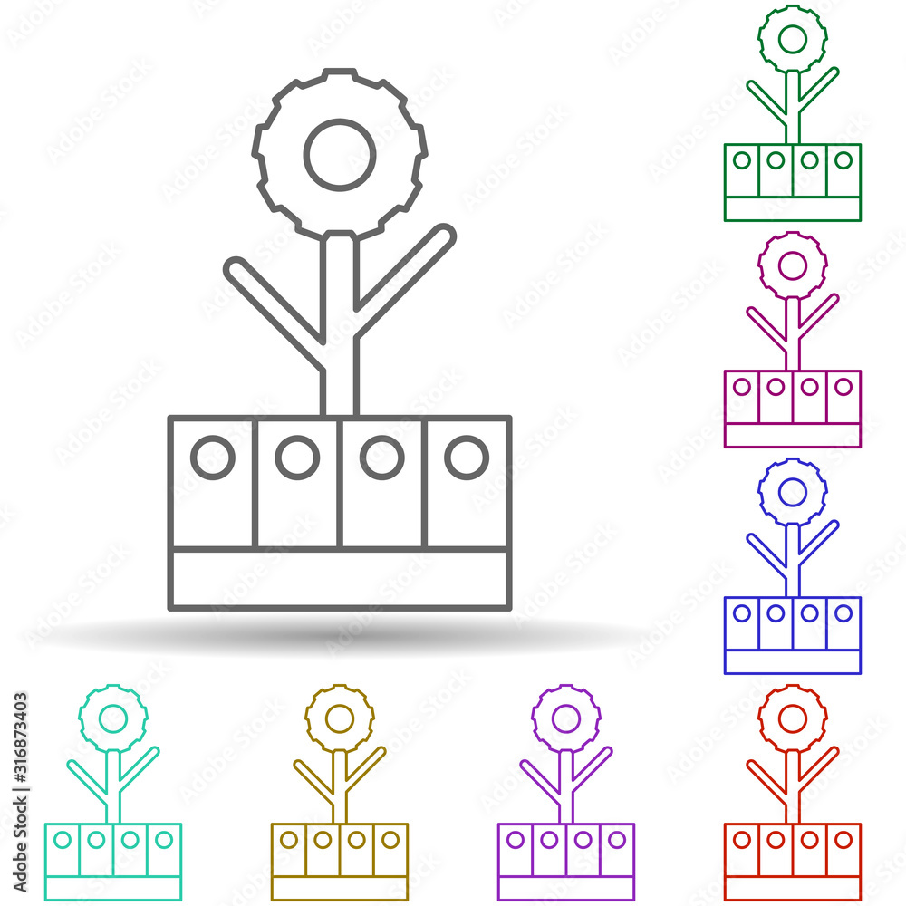 Poster robotic technology flower gear in multi color style icon. simple thin line, outline vector of roboti